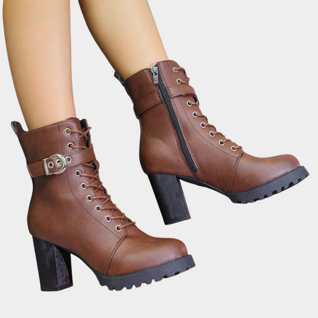 Denise | Classic Lace-Up Combat Boots Women with Buckle Strap