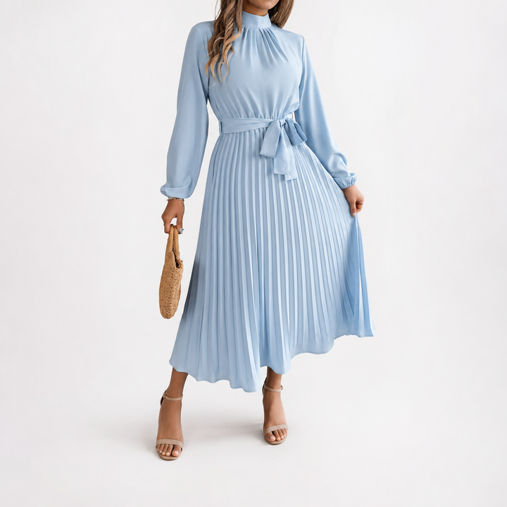 Denise | Effortless Pleated Long Sleeve Midi Christmas Dress
