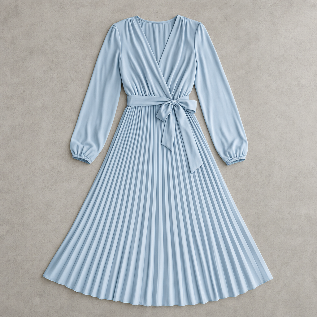 Denise | Effortless Pleated Long Sleeve Midi Christmas Dress