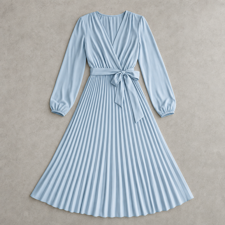 Denise | Effortless Pleated Long Sleeve Midi Christmas Dress