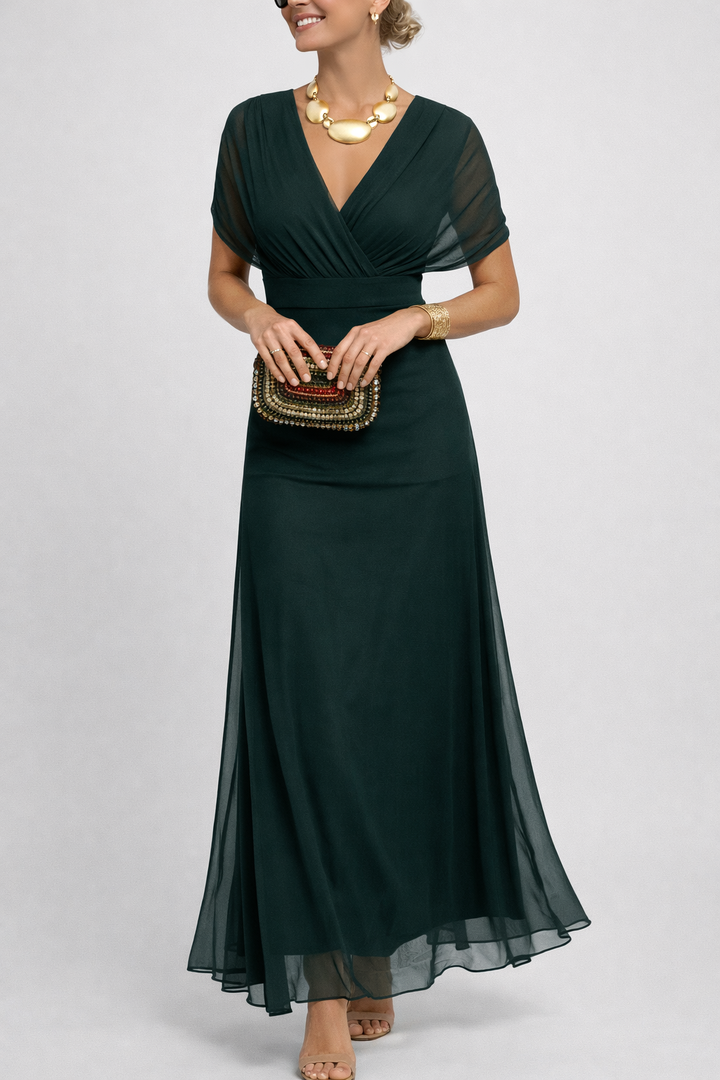 Denise | Sophisticated V-Neck Maxi Christmas Dress