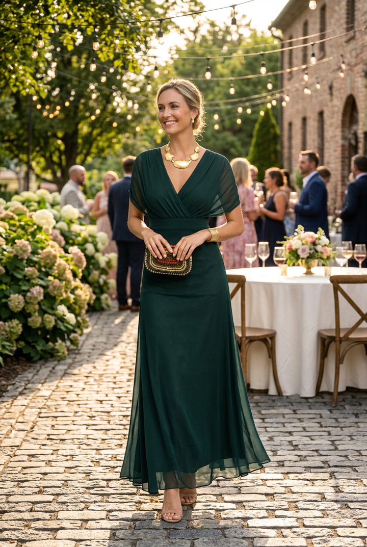 Denise | Sophisticated V-Neck Maxi Christmas Dress