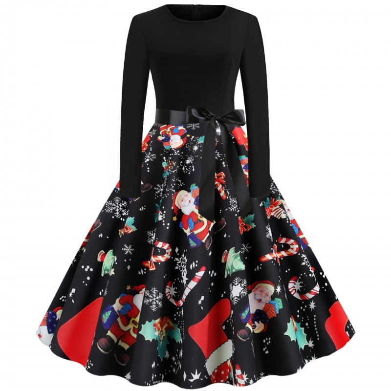 Diana | Stylish Vintage Swing Christmas Dress with Santa Print