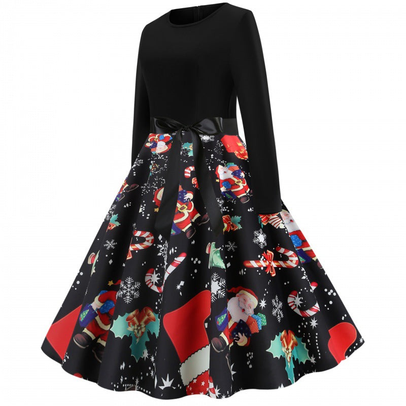 Diana | Stylish Vintage Swing Christmas Dress with Santa Print