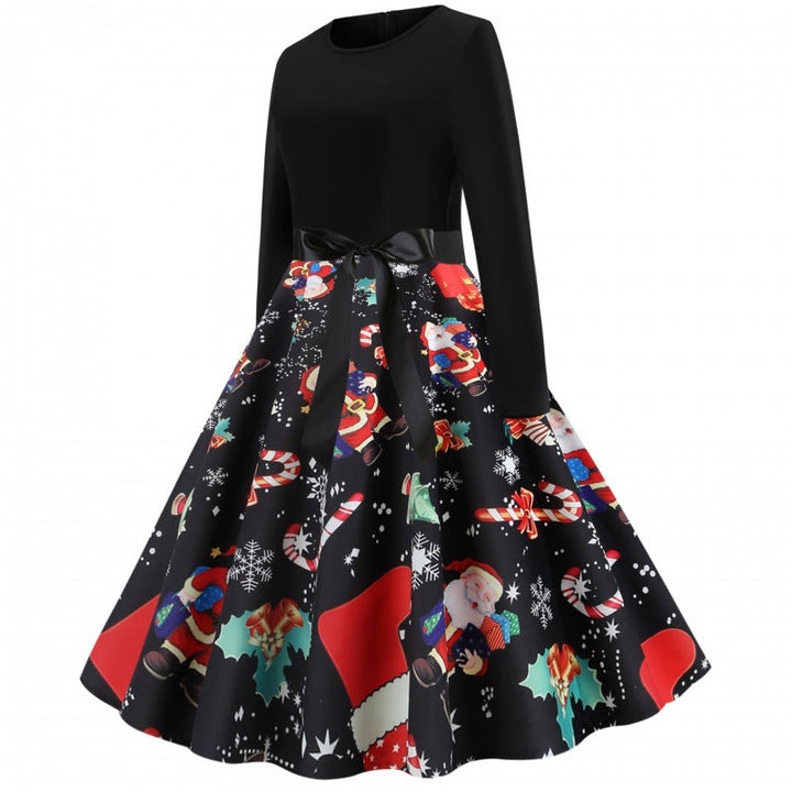 Diana | Stylish Vintage Swing Christmas Dress with Santa Print