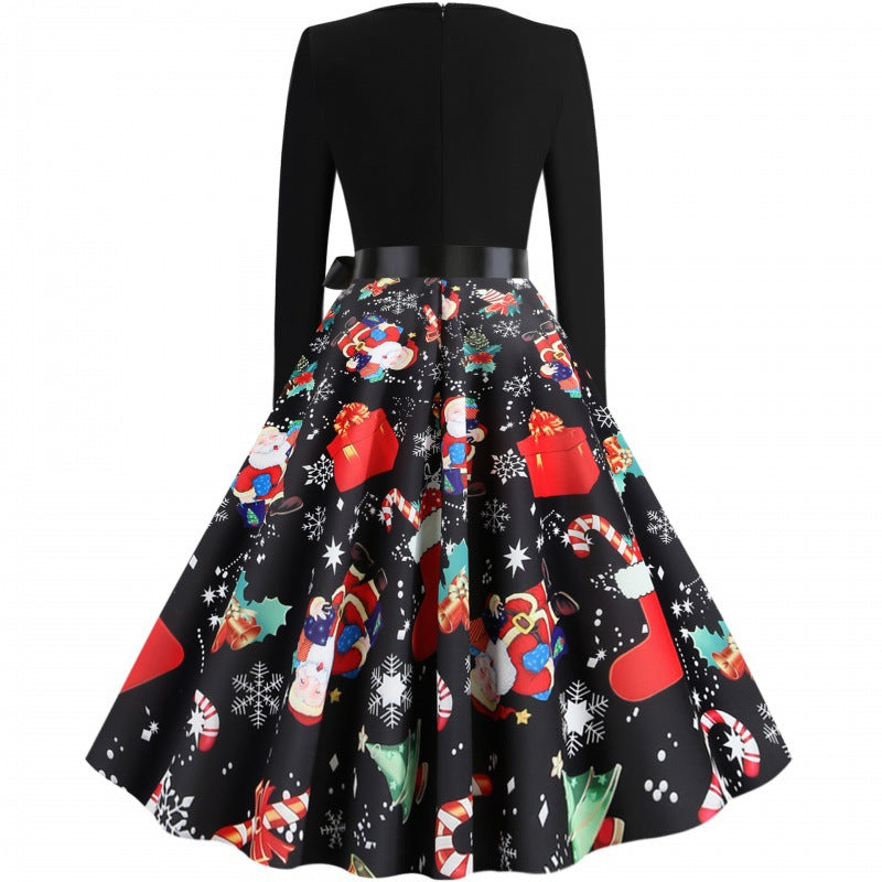 Diana | Stylish Vintage Swing Christmas Dress with Santa Print