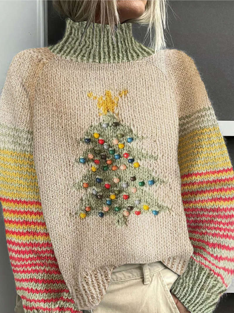 Diane | Striped Sleeve Turtleneck Christmas Sweater Women