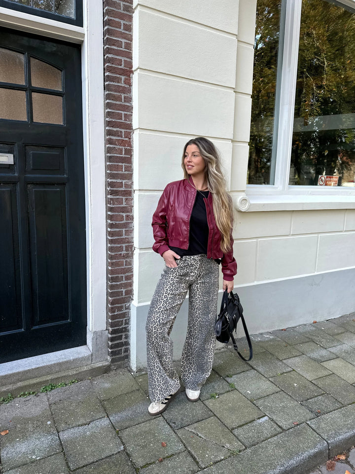 Diane | Stylish Cropped Leather Bomber Jacket with Ribbed Cuffs