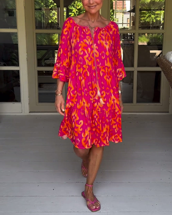 Donna | Graceful Tiered Holiday Dress with Bell Sleeves