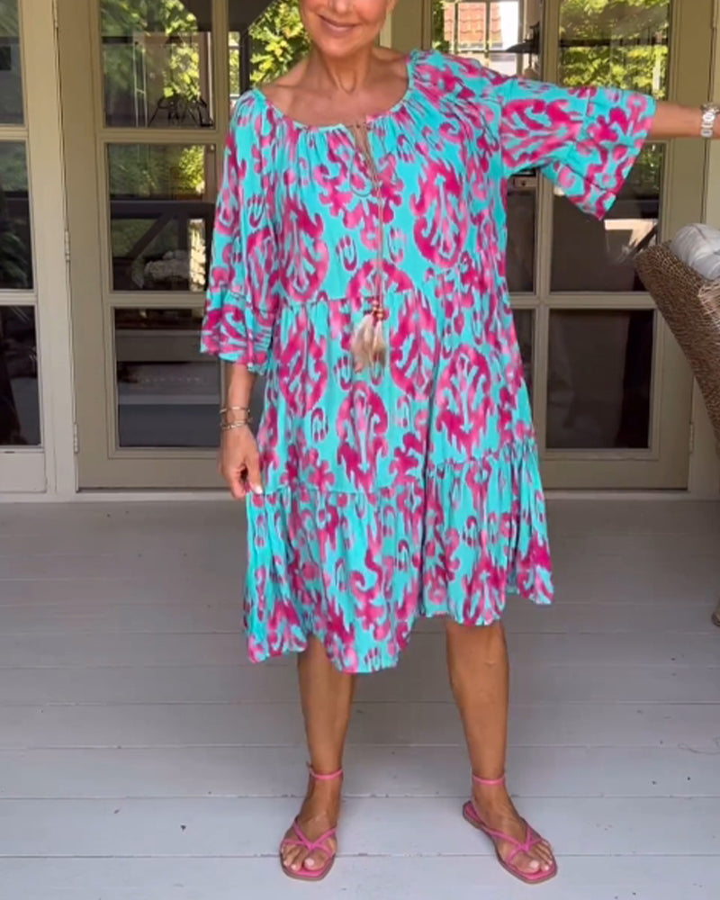 Donna | Graceful Tiered Holiday Dress with Bell Sleeves