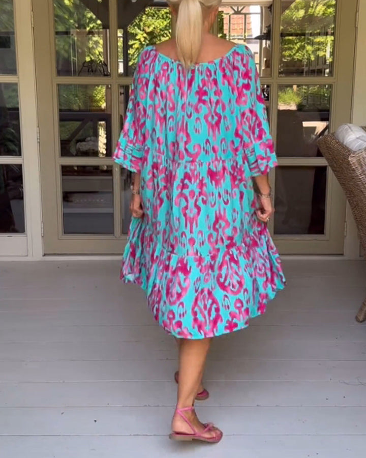 Donna | Graceful Tiered Holiday Dress with Bell Sleeves