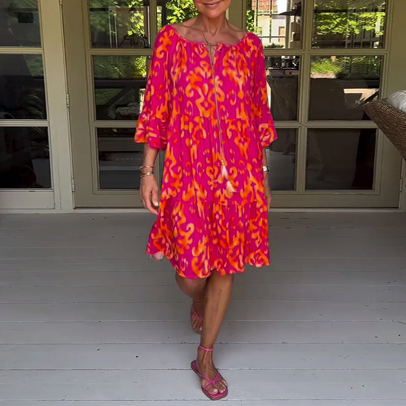 Donna | Graceful Tiered Holiday Dress with Bell Sleeves