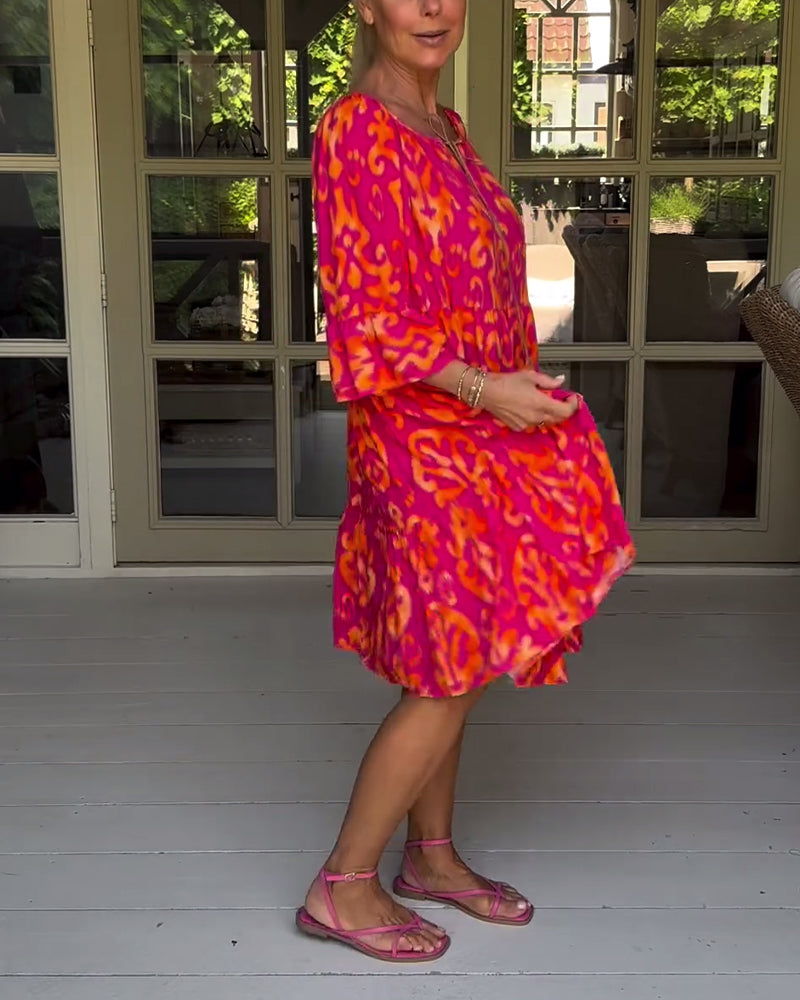 Donna | Graceful Tiered Holiday Dress with Bell Sleeves