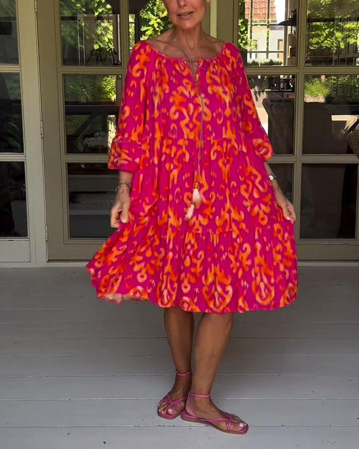 Donna | Graceful Tiered Holiday Dress with Bell Sleeves