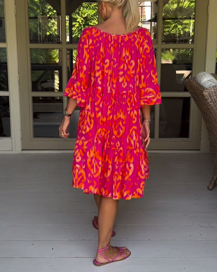 Donna | Graceful Tiered Holiday Dress with Bell Sleeves