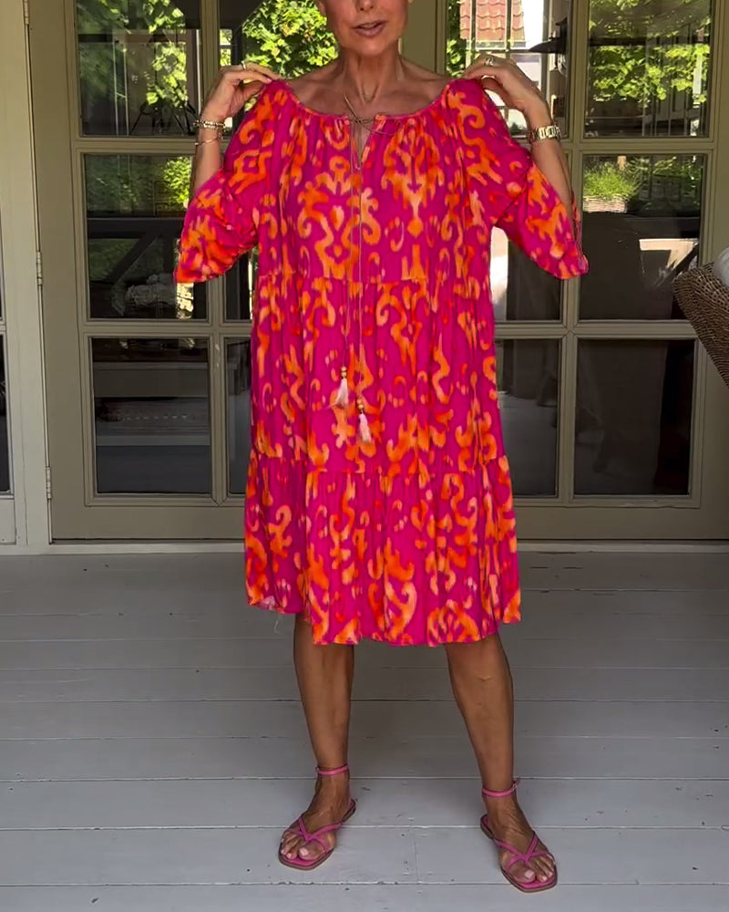 Donna | Graceful Tiered Holiday Dress with Bell Sleeves