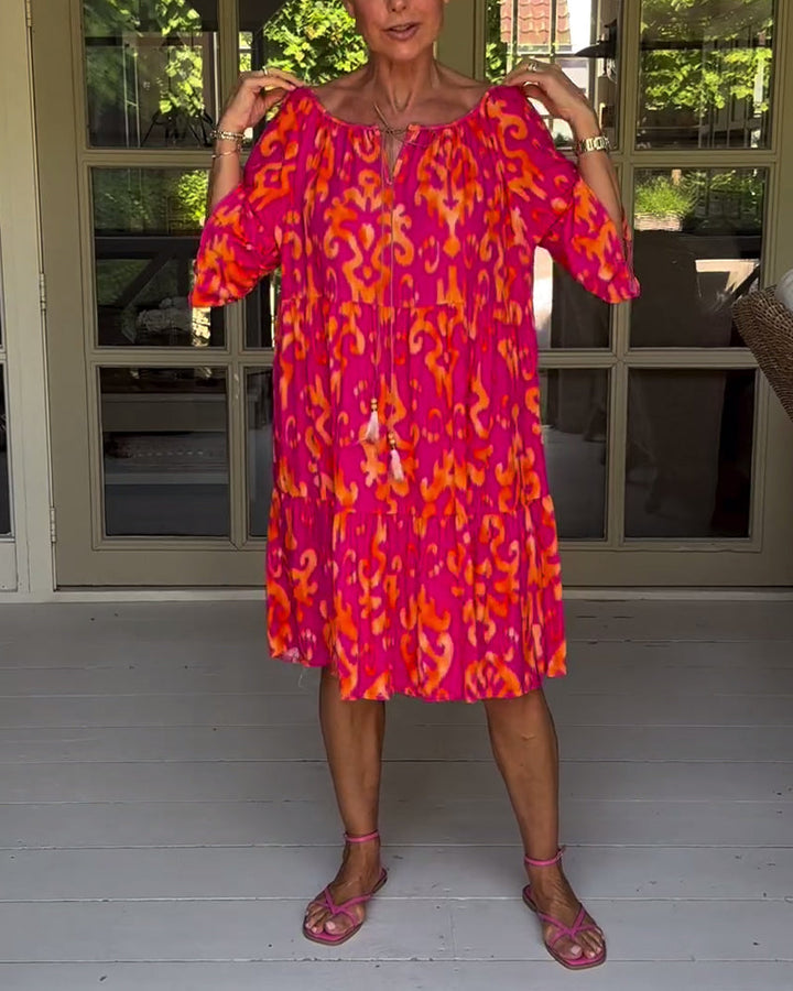Donna | Graceful Tiered Holiday Dress with Bell Sleeves