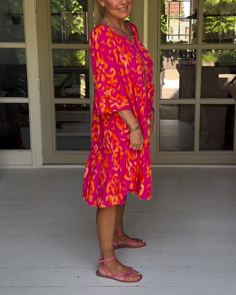 Donna | Graceful Tiered Holiday Dress with Bell Sleeves