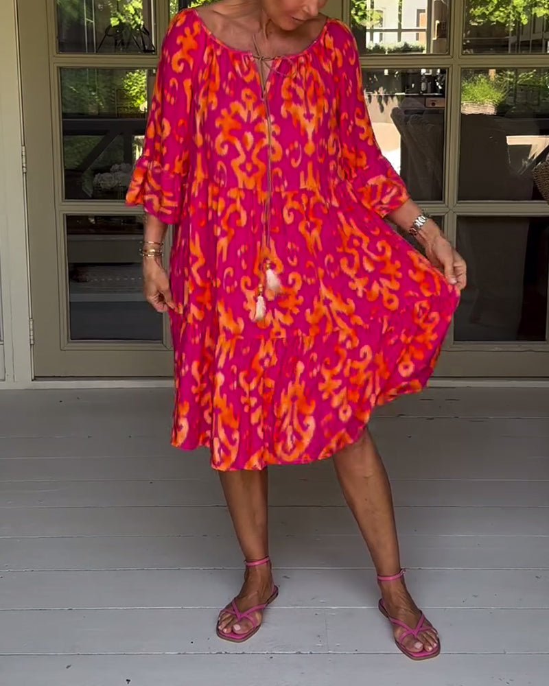 Donna | Graceful Tiered Holiday Dress with Bell Sleeves