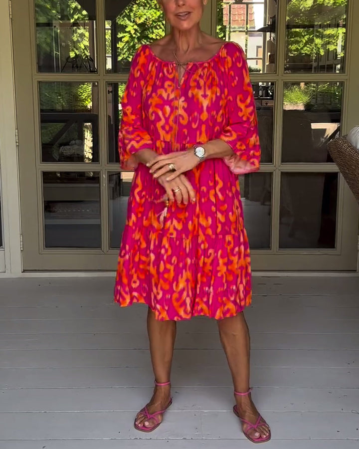 Donna | Graceful Tiered Holiday Dress with Bell Sleeves