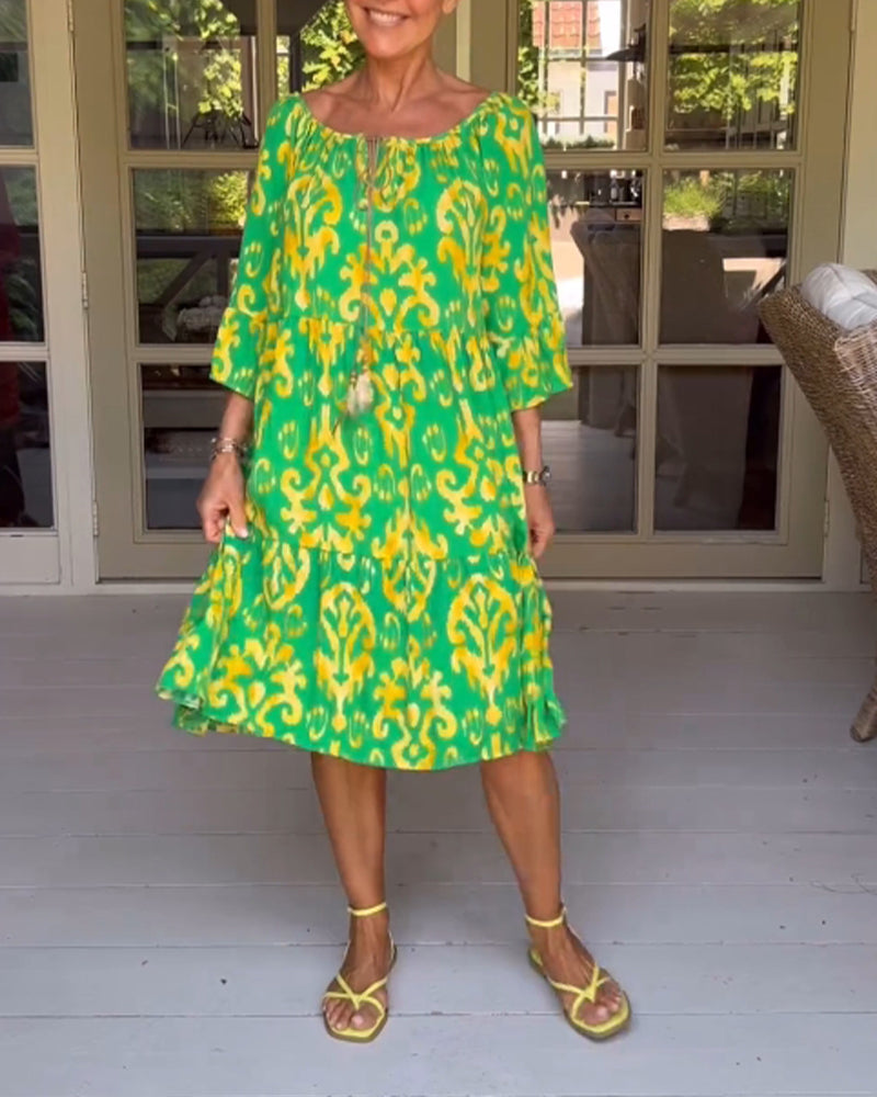 Donna | Graceful Tiered Holiday Dress with Bell Sleeves