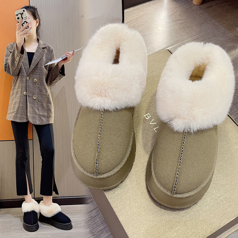 Donna | Refined Fur Collar Platform Slippers with Non-Slip Sole
