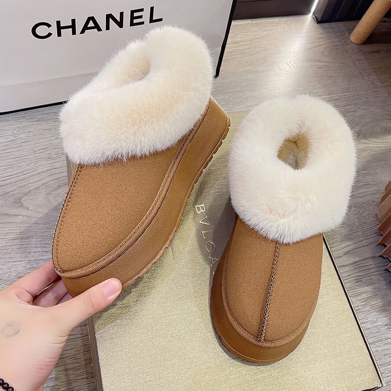 Donna | Refined Fur Collar Platform Slippers with Non-Slip Sole