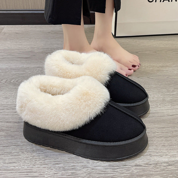 Donna | Refined Fur Collar Platform Slippers with Non-Slip Sole
