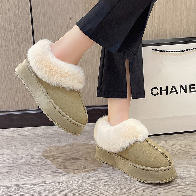 Donna | Refined Fur Collar Platform Slippers with Non-Slip Sole