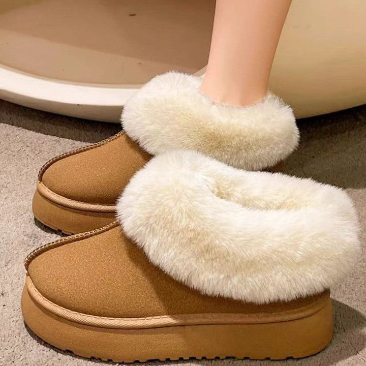 Donna | Refined Fur Collar Platform Slippers with Non-Slip Sole