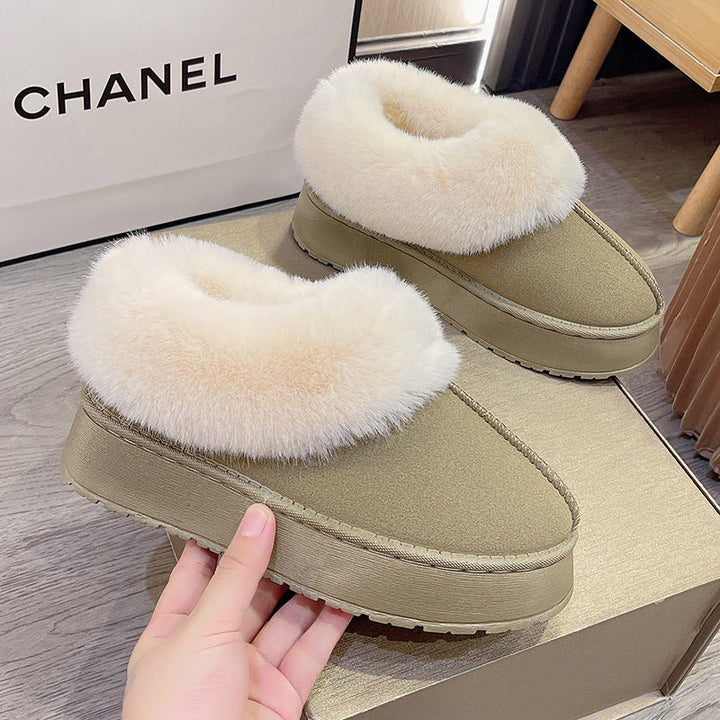 Donna | Refined Fur Collar Platform Slippers with Non-Slip Sole