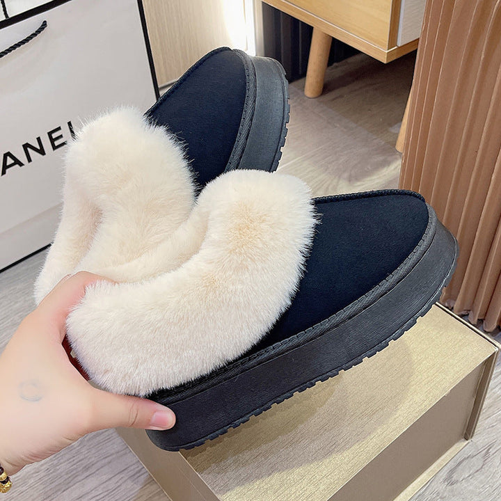 Donna | Refined Fur Collar Platform Slippers with Non-Slip Sole