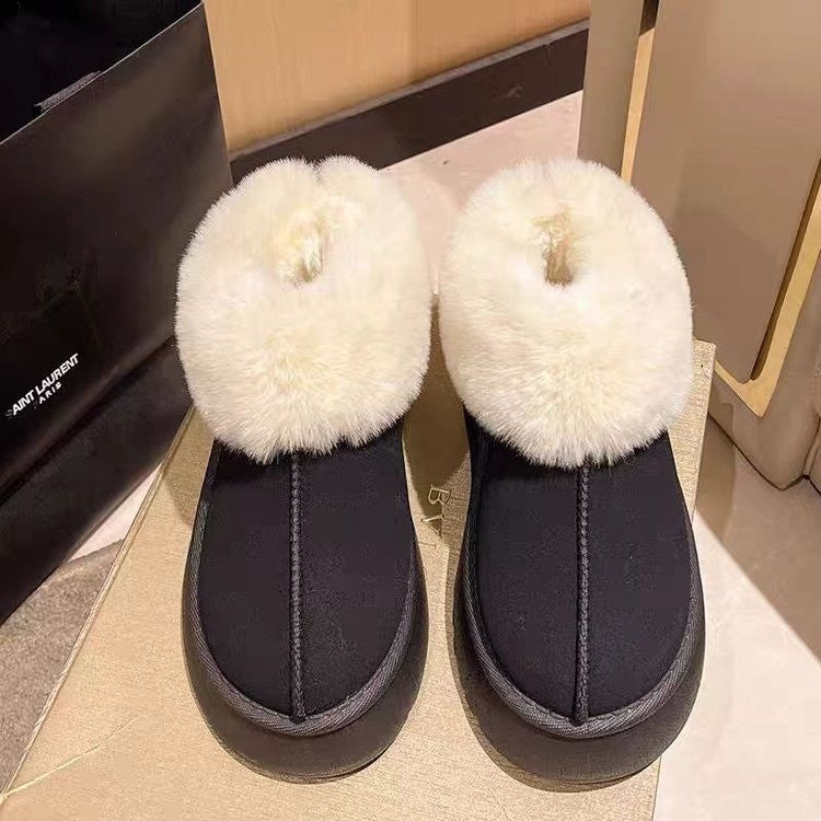 Donna | Refined Fur Collar Platform Slippers with Non-Slip Sole