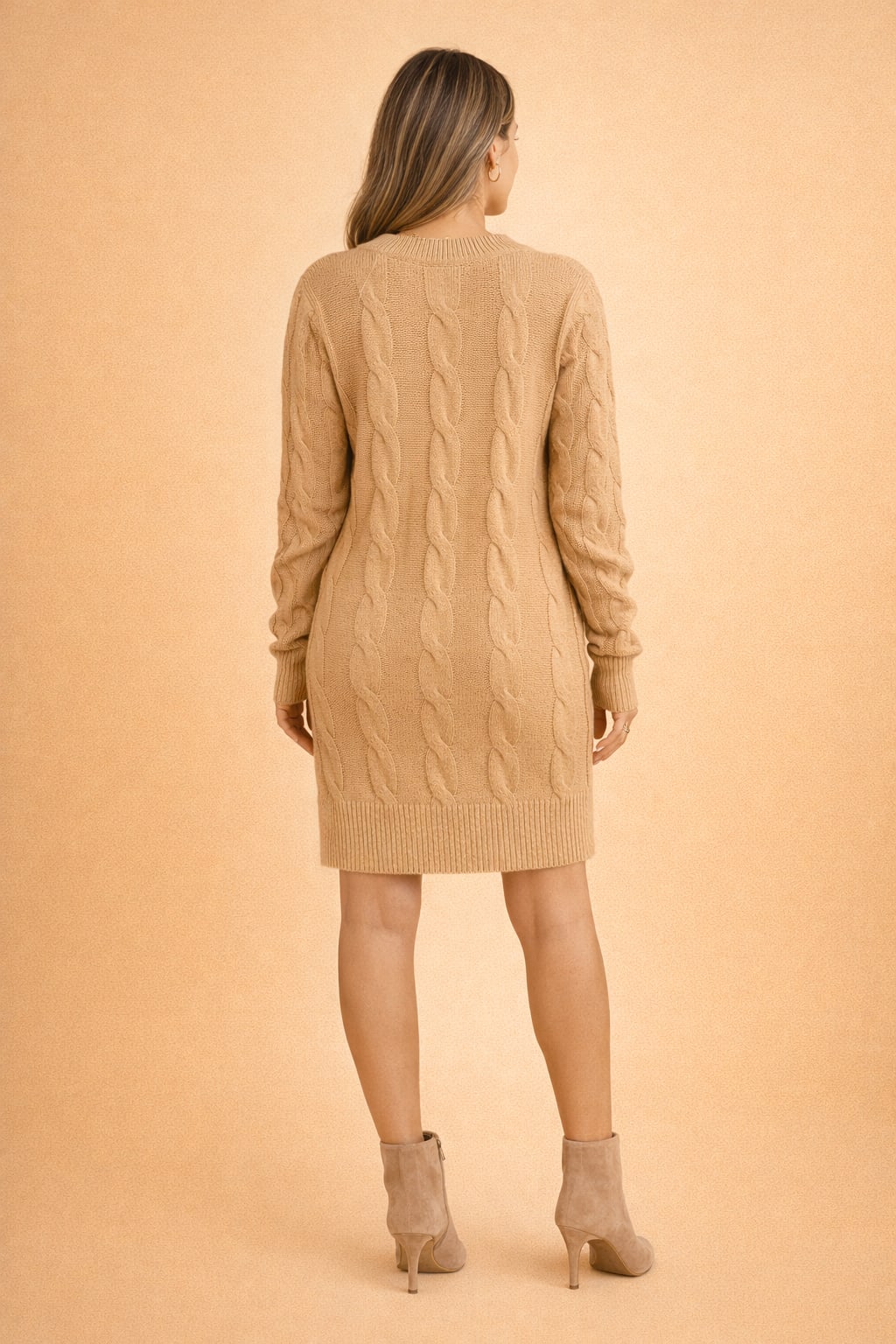 Donna | Sophisticated Cable Knit Long Sleeve Midi Dress