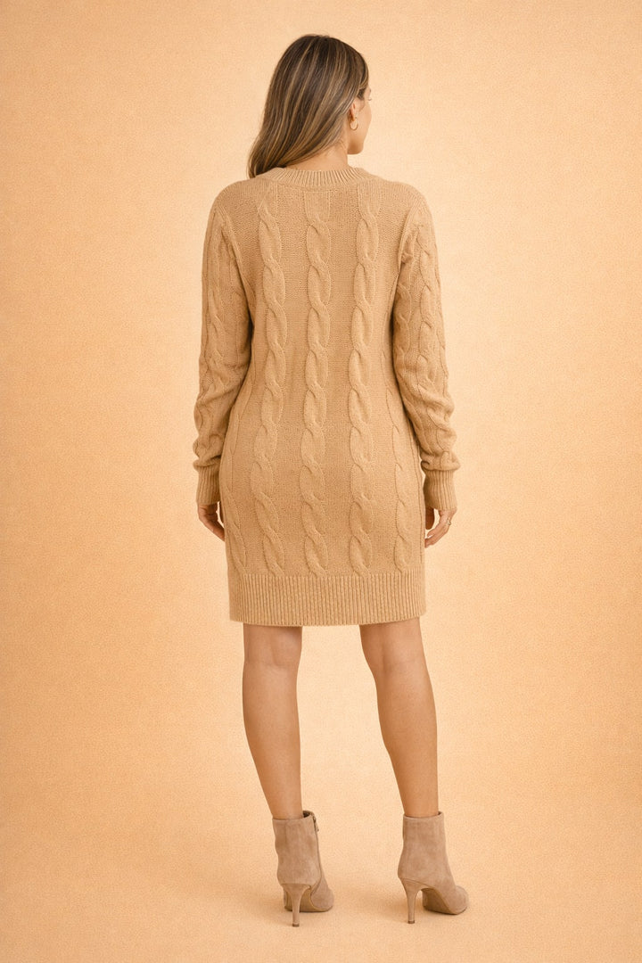 Donna | Sophisticated Cable Knit Long Sleeve Midi Dress