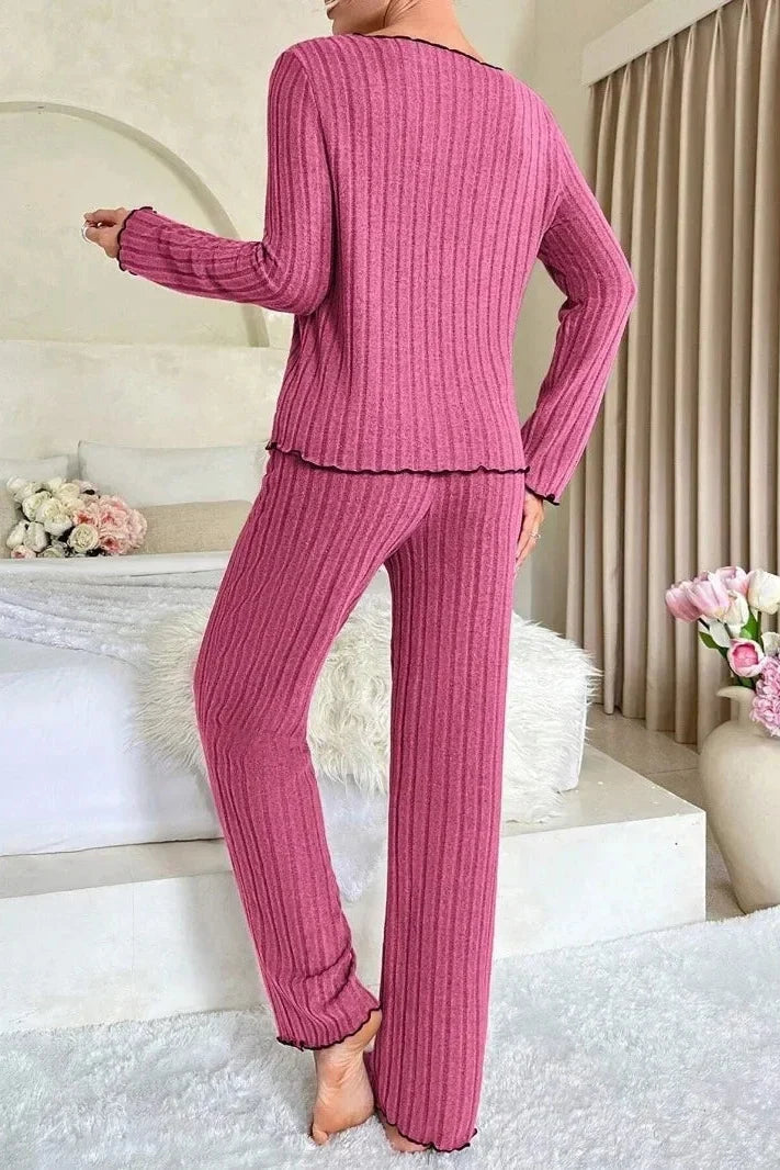 Dorothy | Stylish Ribbed Lettuce Edge Pajamas Set