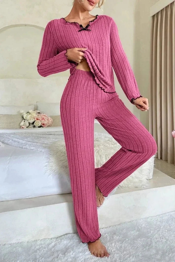 Dorothy | Stylish Ribbed Lettuce Edge Pajamas Set