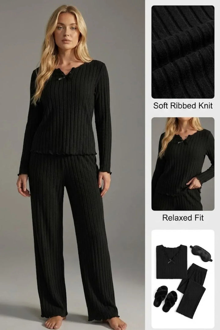 Dorothy | Stylish Ribbed Lettuce Edge Pajamas Set