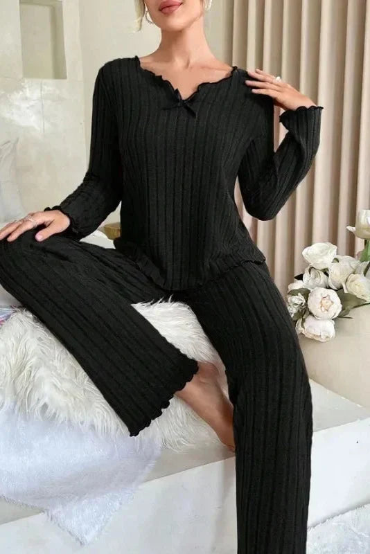 Dorothy | Stylish Ribbed Lettuce Edge Pajamas Set
