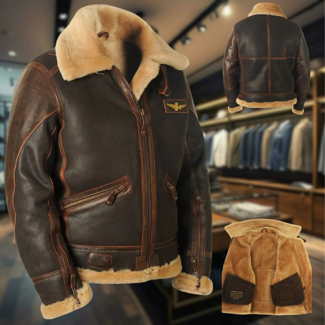Edward | Distressed Aviator Bomber Leather Jacket