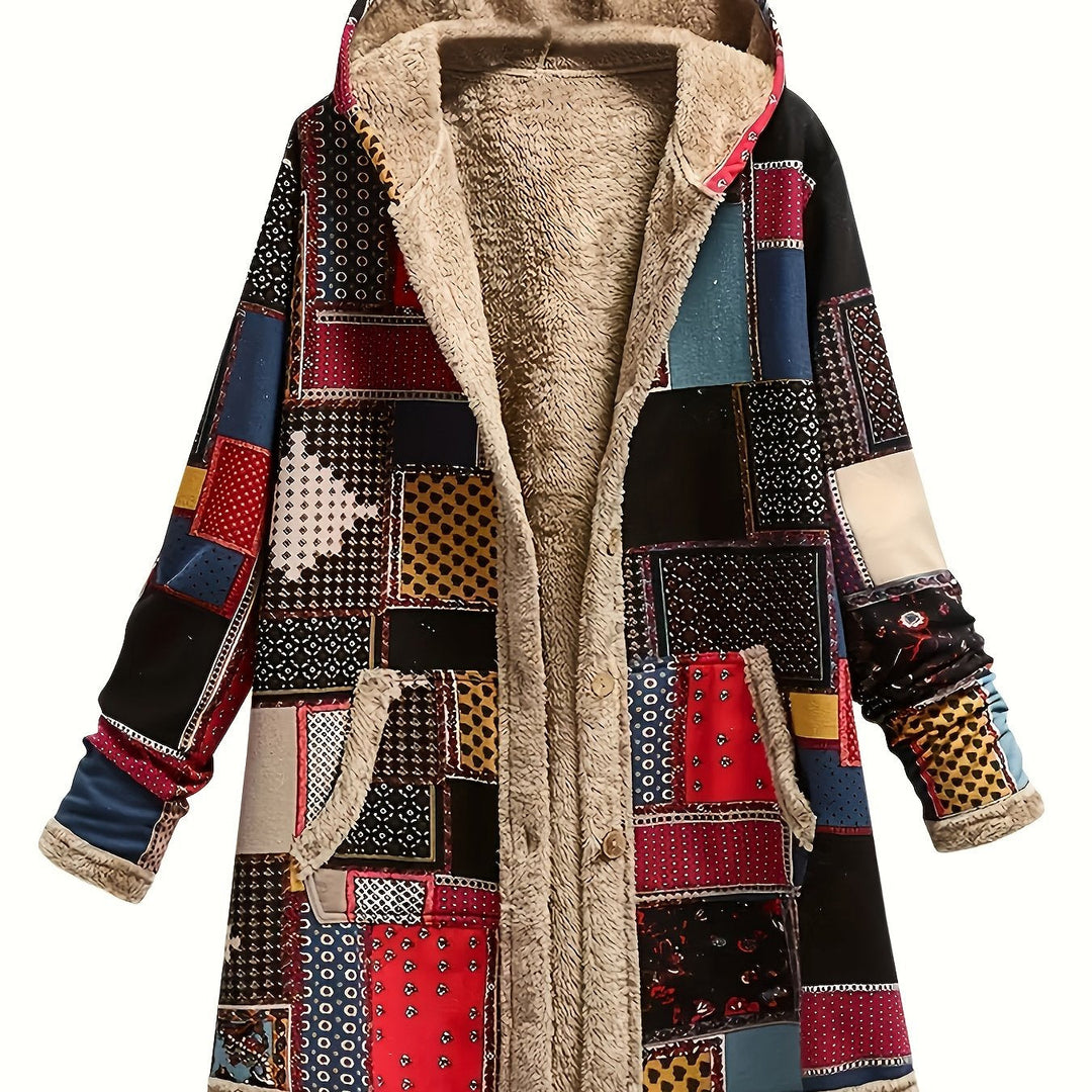 Emily | Boho Hooded Patchwork Sherpa Jacket Women