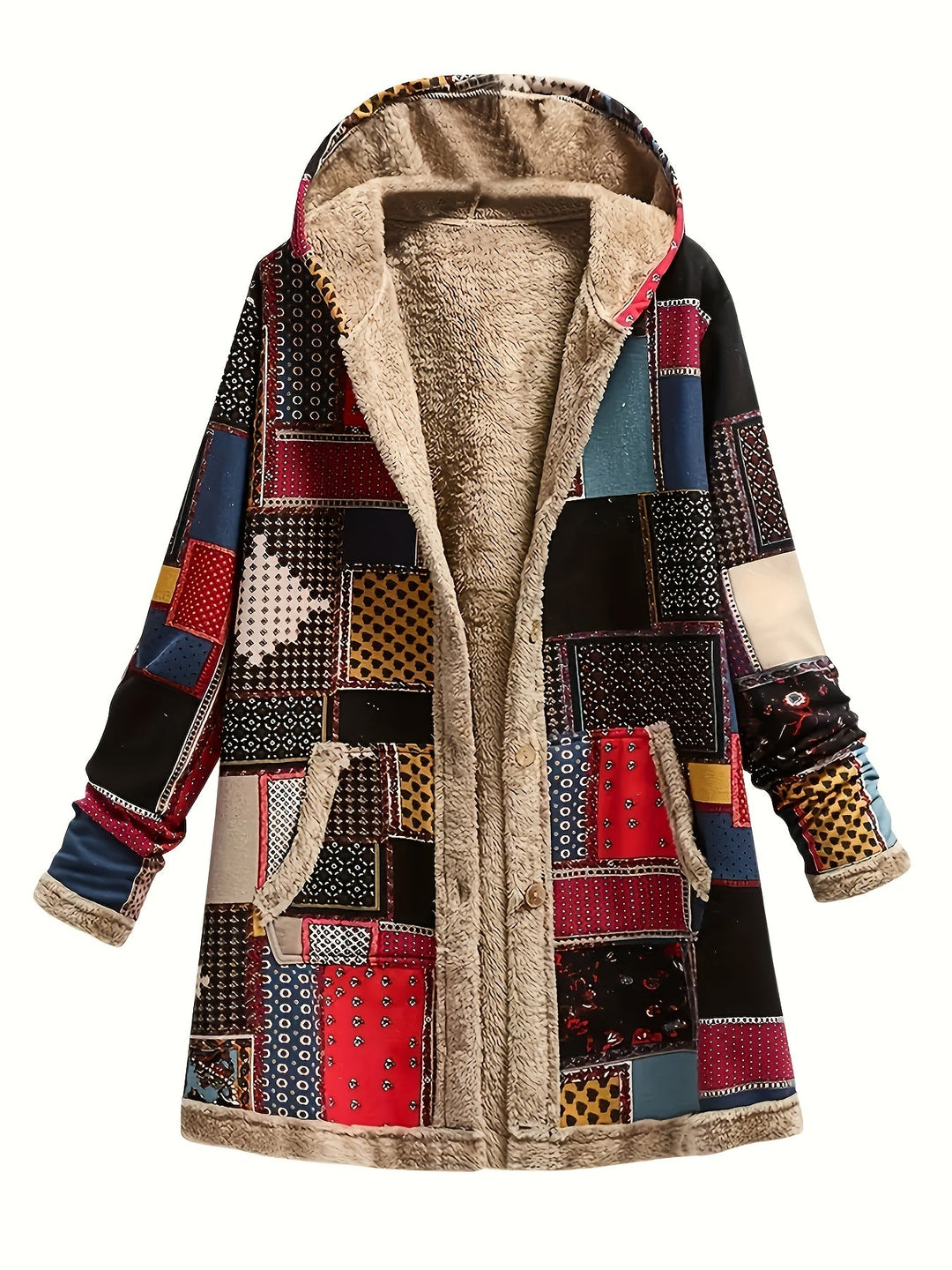 Emily | Boho Hooded Patchwork Sherpa Jacket Women