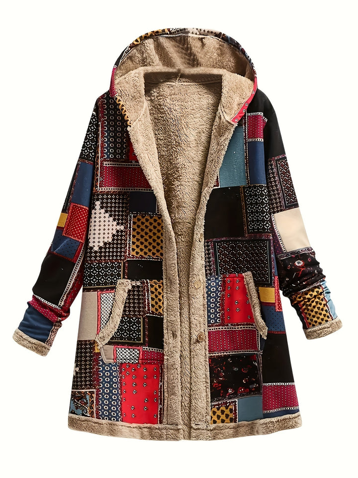 Emily | Boho Hooded Patchwork Sherpa Jacket Women