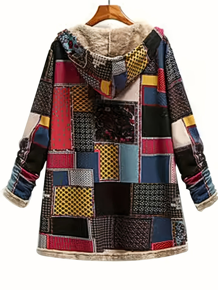 Emily | Boho Hooded Patchwork Sherpa Jacket Women