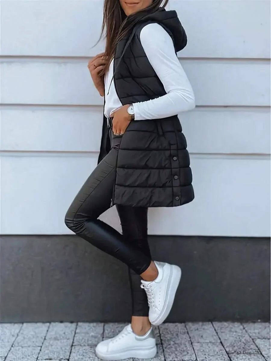 Emily | Sophisticated Longline Hooded Puffer Jacket Vest