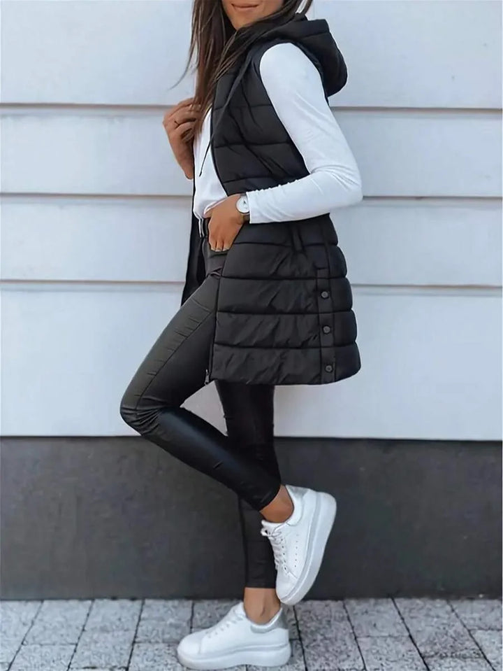Emily | Sophisticated Longline Hooded Puffer Jacket Vest