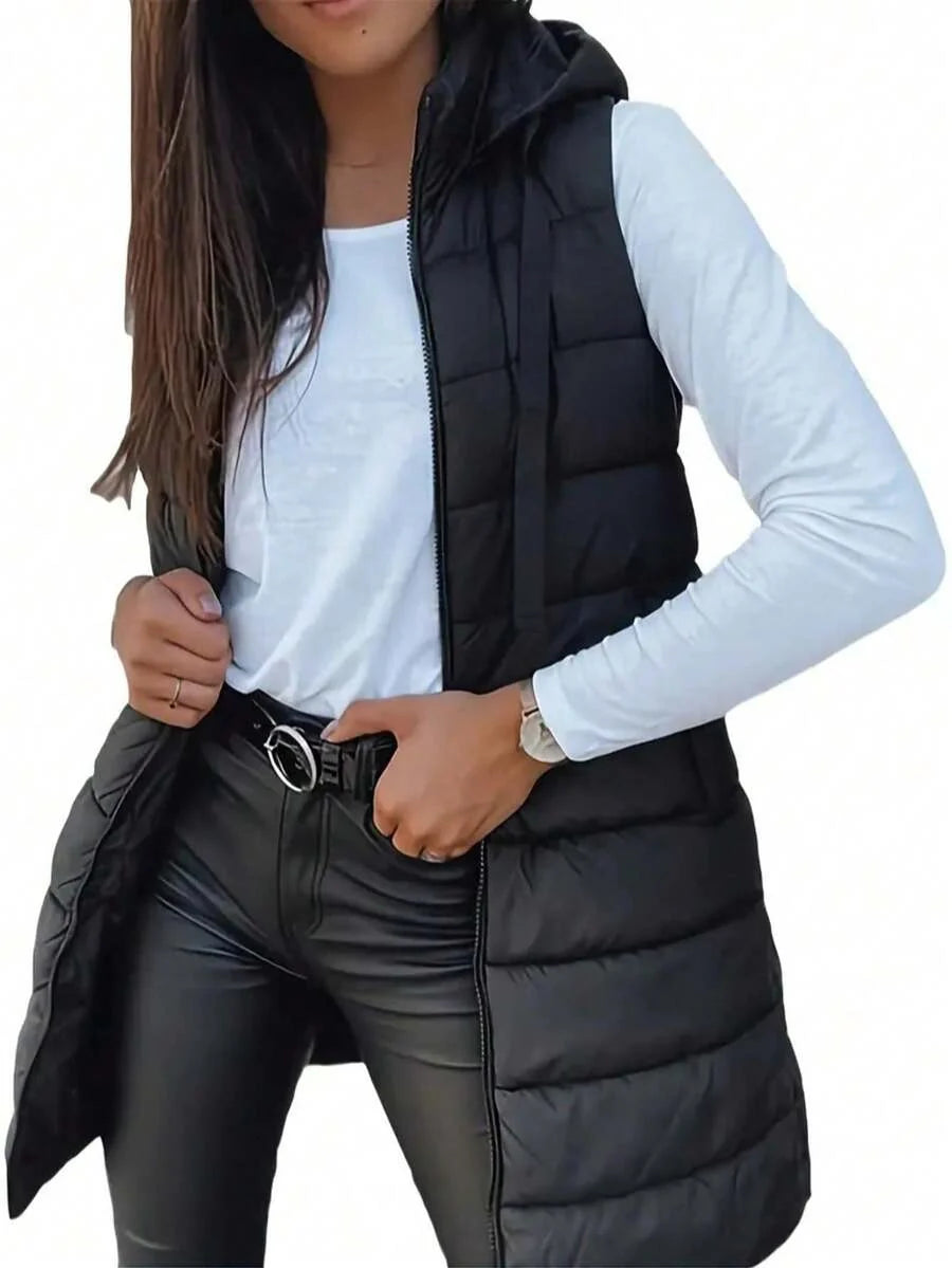 Emily | Sophisticated Longline Hooded Puffer Jacket Vest