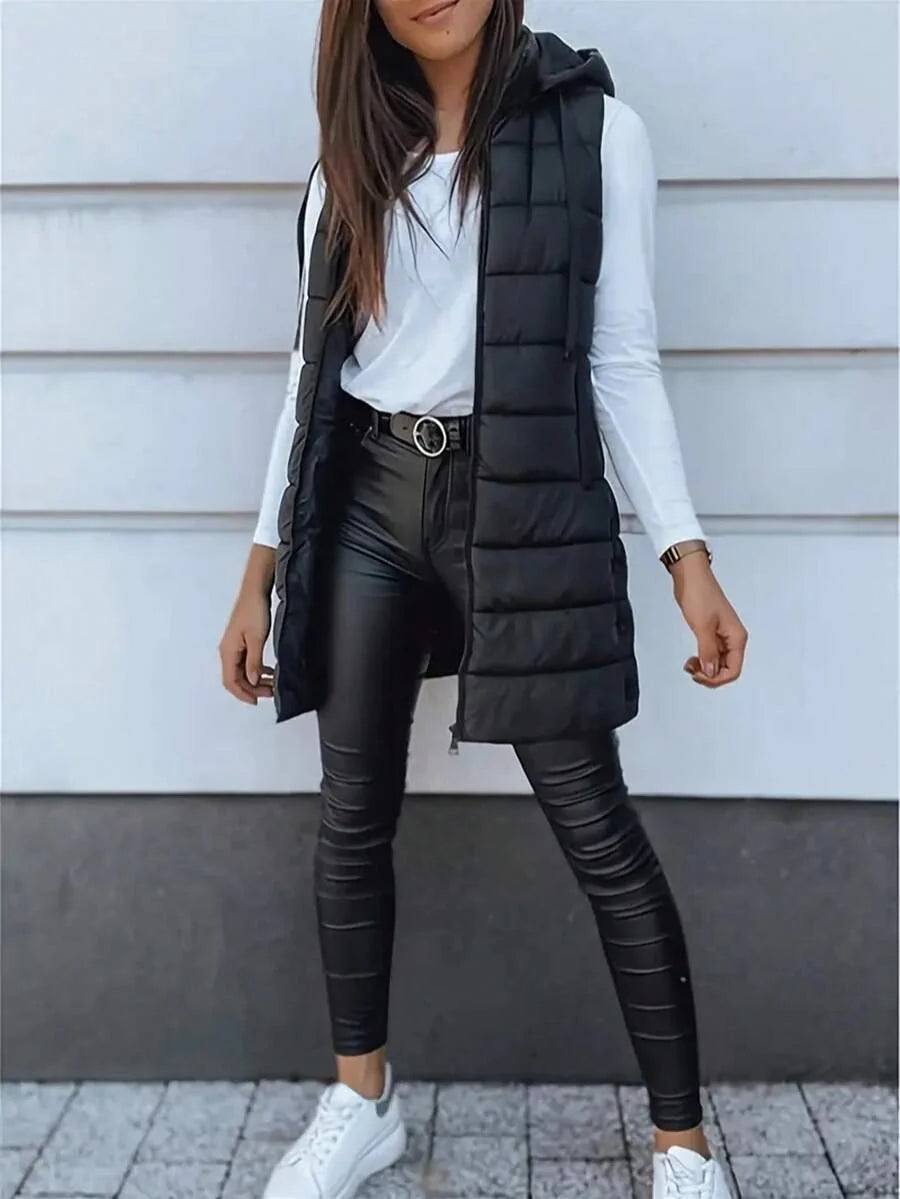 Emily | Sophisticated Longline Hooded Puffer Jacket Vest