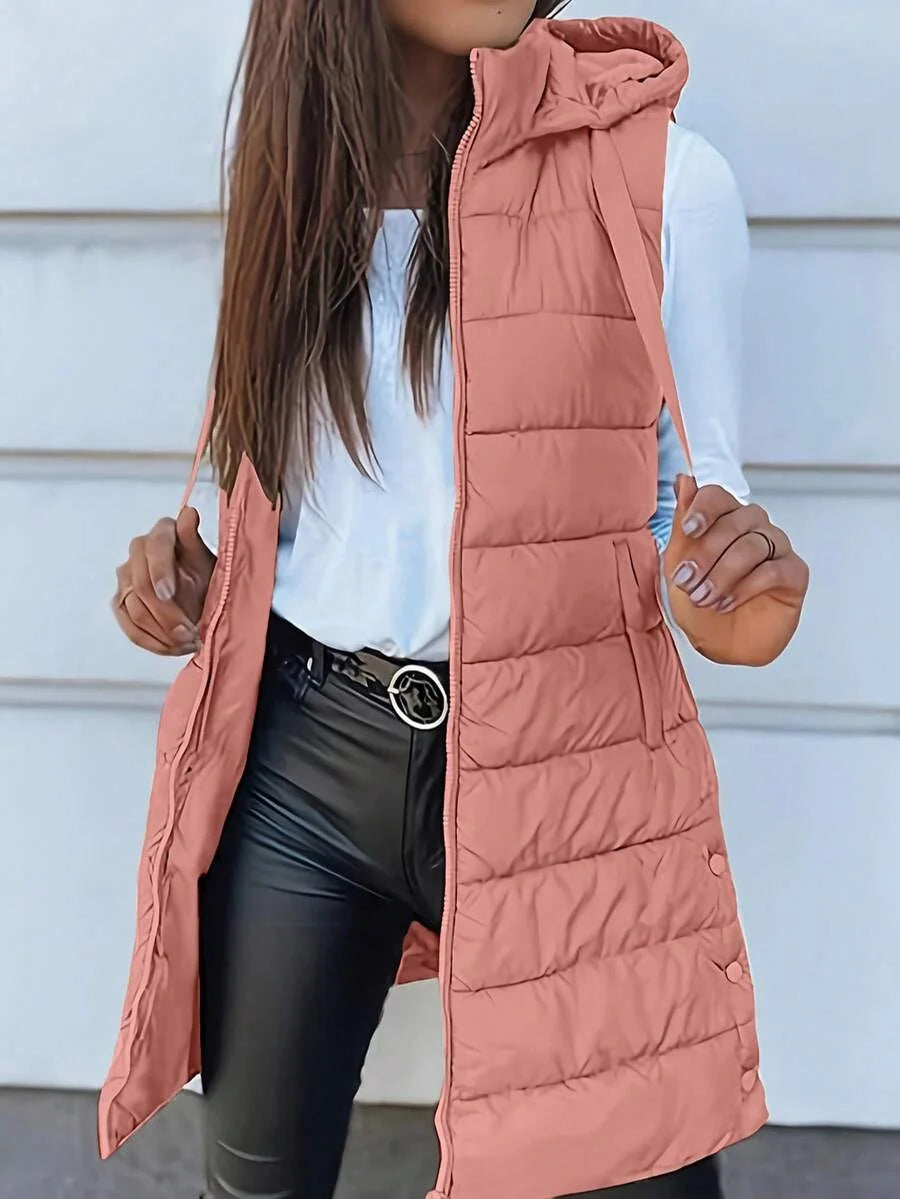 Emily | Sophisticated Longline Hooded Puffer Jacket Vest
