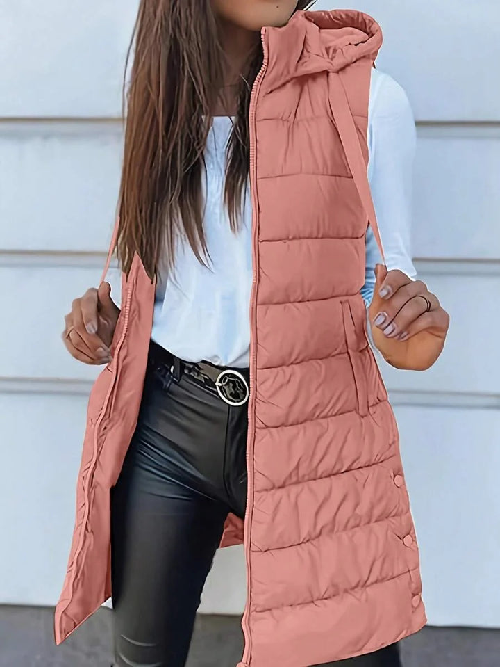 Emily | Sophisticated Longline Hooded Puffer Jacket Vest